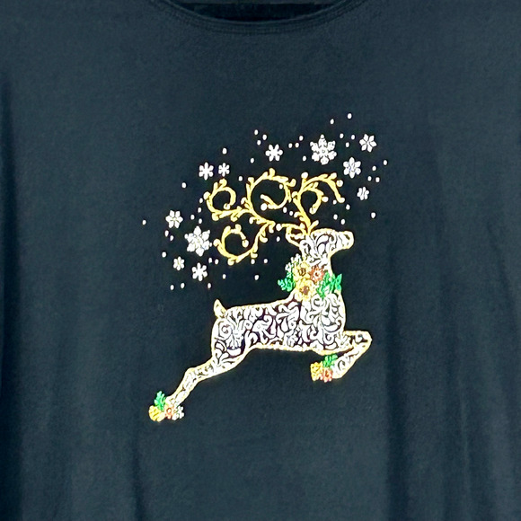 Karen Scott Sweater Womens XLarge Black Long Sleeve Reindeer Graphic Holiday - Picture 2 of 8